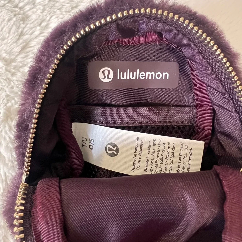 Lululemon Everywhere Nano Backpack Plush Fleece Black Plum Gold Womens Accessory